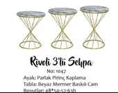 Brc Zigon 17516 RİVOLİ Model Beyaz Mermer Temper Cam Metal gold renk Kaplama El Yapım thumbnail 3