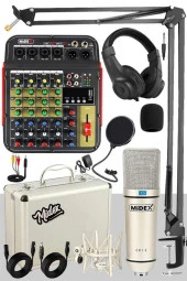 Midex Vokal Paket-2 CX1 Stüdyo Mikrofon 6 Kanal Stüdyo Kayıt Mikseri Kulaklık ve Full Set - 1