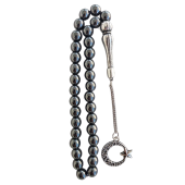 Dogal Taş Hematit Tesbih,33 Taneli Metal ayyıldız püsküllü tespih - 1