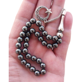 Dogal Taş Hematit Tesbih,33 Taneli Metal ayyıldız püsküllü tespih - 2