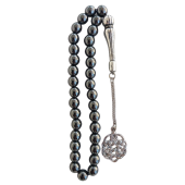 Dogal Taş Hematit Tesbih,metal kazaz desen püsküllü Tespih - 1