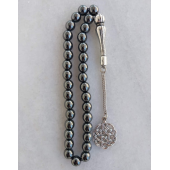 Dogal Taş Hematit Tesbih,metal kazaz desen püsküllü Tespih - 3