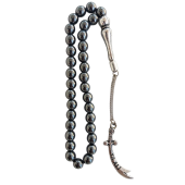 Dogal Taş Hematit Tesbih,Metal Zülfikar Kılıç püsküllü tespih - 1