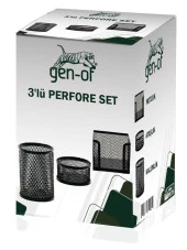 Gen-Of Perfore 3 Lü Metal Masa Üstü Seti Siyah(Kalemlik + Küpnotluk + Ataşlık) - 2
