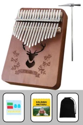 Midex KLX-880 Hakiki Ağaç Kalimba Geyik Desenli Ahşap Full Set 17 Çelik Tuşlu - 1