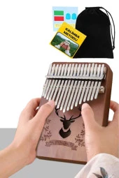 Midex KLX-880 Hakiki Ağaç Kalimba Geyik Desenli Ahşap Full Set 17 Çelik Tuşlu - 2