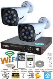 FURY 2 Kameralı 5mp Lensli 1080p 2mp Color Görüntü 8 Warm Led Gece Görüşlü FullHd Güvenlik Kamera Sistemi 1TB thumbnail 2