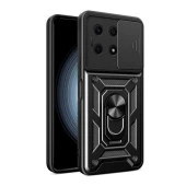 KNY Xiaomi Redmi Note 13 Pro 5G Kılıf Ultra Korumalı Yüzüklü Manyetik Sürgülü Vega Kapak Siyah - 1