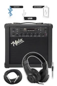 Midex MGA-25BK-PAK Elektro Gitar Amfisi 25 Watt USB Bluetooth ve Şarjlı (Amfi Mikrofon Stand Kulaklık Jack Kablo) thumbnail 3