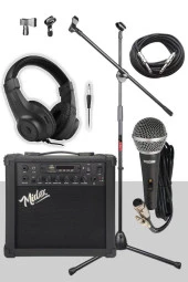 Midex MGA-25BK-PAK Elektro Gitar Amfisi 25 Watt USB Bluetooth ve Şarjlı (Amfi Mikrofon Stand Kulaklık Jack Kablo) - 1