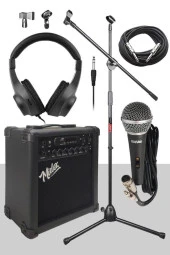 Midex MGA-25BK-PAK Elektro Gitar Amfisi 25 Watt USB Bluetooth ve Şarjlı (Amfi Mikrofon Stand Kulaklık Jack Kablo) - 3
