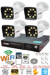 FURY 4 Kamera 5mp Lens 1080p 2mp Color Görüntü 8 Warm Led Gece Görüş FullHd Güvenlik Kamera Sistemi 5525W 320GB - 1