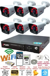 FURY 6 Kameralı 5mp Lensli 1080P 2mp Görüntü 6 Atom Gece Görüşlü FullHd Güvenlik Kamerası 5525A 500GB - 1