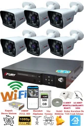 FURY 6 Kameralı 5mp Lensli 1080P 2mp Görüntü 6 Atom Gece Görüşlü FullHd Güvenlik Kamerası 5525A 500GB - 2