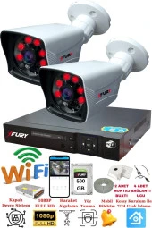 FURY 2 Kameralı 5mp Lensli 1080P 2mp Görüntü 6 Atom Gece Görüşlü FullHd Güvenlik Kamerası 5525A 500GB - 1