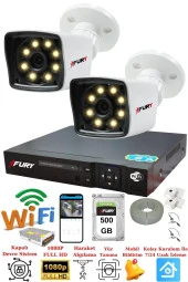 FURY 2 Kameralı 5mp Lens 1080p 2mp Color Görüntü 8 Warm Led Gece Görüş FullHd Güvenlik Kamera 5525W 500GB thumbnail 1