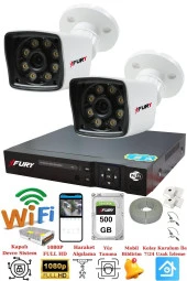 FURY 2 Kameralı 5mp Lens 1080p 2mp Color Görüntü 8 Warm Led Gece Görüş FullHd Güvenlik Kamera 5525W 500GB thumbnail 2