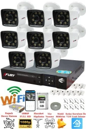 FURY 8 Kameralı 5mp Lens 1080p 2mp Color Görüntü 8 Warm Led Gece Görüş FullHd Güvenlik Kamera 5525W 500GB - 2
