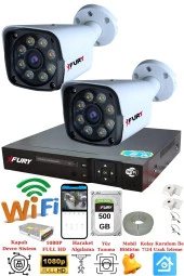 FURY 2 Kameralı 5mp Lens 1080p 2mp Color Görüntü 8 Warm Led Gece Görüş FullHd Güvenlik Kamera 5520W 500GB thumbnail 2