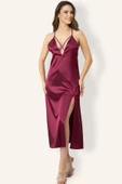 DoReMi Sırt Dantel Detaylı Yırtmaçlı Saten Gecelik thumbnail 2