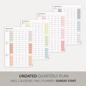 Amerikan Standardı Tarihsiz Üç Aylık Duvar Takvimi Seti, Pazar Günü Başlagıç, Üç Aylık Duvar Planlayıcısı - 50x70cm - 2