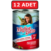 Miglior gatto biftek sığır etli kedi maması 12 adet x 405 gr konserve yaş mama - 1