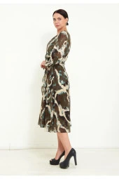 Modatalika Kadın Şifon Kumaş Dijital Gold Varak Baskı Detaylı Midi Elbise thumbnail 2