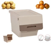 Motek Patateslik Soğanlık Tekerlekli Organizer Çok Amaçlı Saklama Kutusu 1X33 Lt Açık kahve+Krem - 1