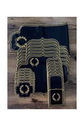 Başak Siyah Gold 12 Kişilik 37 Parça Amerikan Servis Runner ve Seti Nakışlı Deri Yemek Sunum Takımı - 2