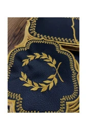 Başak Siyah Gold 12 Kişilik 37 Parça Amerikan Servis Runner ve Seti Nakışlı Deri Yemek Sunum Takımı - 3