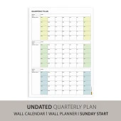 Amerikan Standardı Tarihsiz Üç Aylık Duvar Takvimi, Yeşil Renkler, Pazar Günü Başlagıç, Üç Aylık Duvar Planlayıcısı, 90 - 2