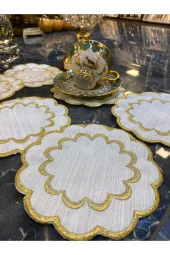 Galaxy Gold 6lı Linen Keten Kahve Yanı Kokteyl Sunum Parti Peçetesi Nakış Işlemeli Sunumluk - 1