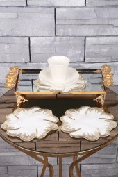 Hawaii Gold 6lı Linen Keten Kahve Yanı Kokteyl Sunum Parti Peçetesi Nakış Işlemeli Sunumluk - 1