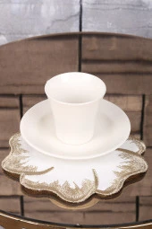 Hawaii Gold 6lı Linen Keten Kahve Yanı Kokteyl Sunum Parti Peçetesi Nakış Işlemeli Sunumluk - 2