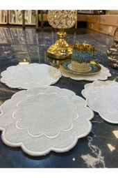 Galaxy Krem 6lı Linen Keten Kahve Yanı Kokteyl Sunum Parti Peçetesi Nakış Işlemeli Sunumluk - 2