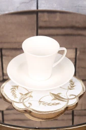 Sarmaşık Gold 6lı Linen Keten Kahve Yanı Kokteyl Sunum Parti Peçetesi Nakış Işlemeli Sunumluk - 1