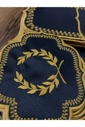 Başak Siyah Gold 8 Kişilik 25 Parça Masa Örtüsü Nakışlı Deri Runner Seti Yemek Sunum Takımı - 4