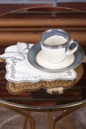 Kelebek Gümüş 6lı Kokteyl Sunum Peçetesi Nakış Işlemeli Kahve Sunumluk Peçete - 1