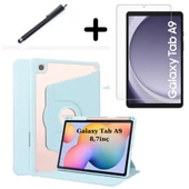 Samsung Galaxy Tab A9 8.7inç X110 X113 X115 X117 Kılıf Termik Kalem Bölmeli Dönebilen Standlı Case SET - 3