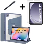 Samsung Galaxy Tab A9 8.7inç X110 X113 X115 X117 Kılıf Termik Kalem Bölmeli Dönebilen Standlı Case SET - 8