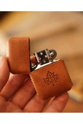El Yapımı Hakiki Deri Kılıflı Zippo Çakmak - 2