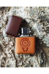 El Yapımı Hakiki Deri Kılıflı Zippo Çakmak - 2