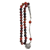 Dogal Taş Akik Tesbih,Metal Kazaz Desen Püsküllü tespih. - 1