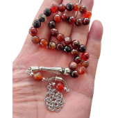 Dogal Taş Akik Tesbih,Metal Kazaz Desen Püsküllü tespih. - 2