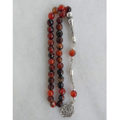 Dogal Taş Akik Tesbih,Metal Kazaz Desen Püsküllü tespih. - 3