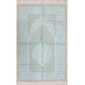 Açık Turkuaz Krem Desenli Çeyizlik Hediyelik Saçaklı (66cmx114cm) Namaz Seccadesi No38 - 1