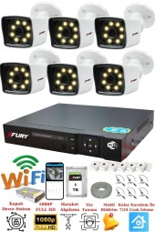 FURY 6 Kameralı 5mp Lens 1080p 2mp Color Görüntü 8 Warm Led Gece Görüş FullHd Güvenlik Kamera 5525W 1TB thumbnail 1