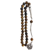 Dogal Taş Kaplan Gözü Tesbih.Metal Kazaz Desen Püsküllü tespih - 1