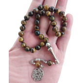 Dogal Taş Kaplan Gözü Tesbih.Metal Kazaz Desen Püsküllü tespih - 2