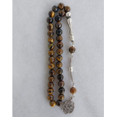 Dogal Taş Kaplan Gözü Tesbih.Metal Kazaz Desen Püsküllü tespih - 3